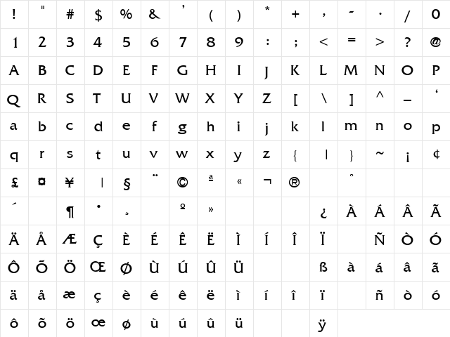 FrizQuadrata Thin font glyphpreview