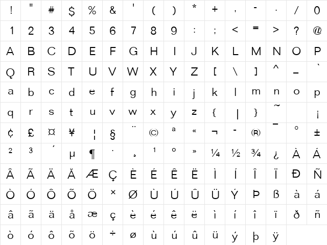 FolioTLig Regular font glyphpreview