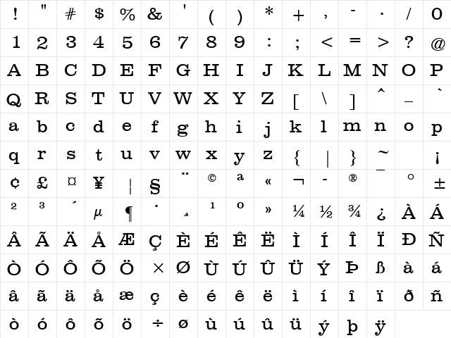 Clarendon Book font glyphpreview