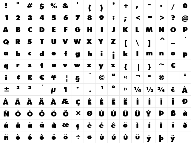 Futura XBlk BT Extra Black font glyphpreview