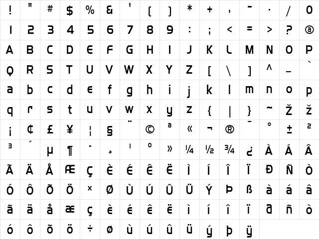 SF Fourche Condensed Regular font glyphpreview