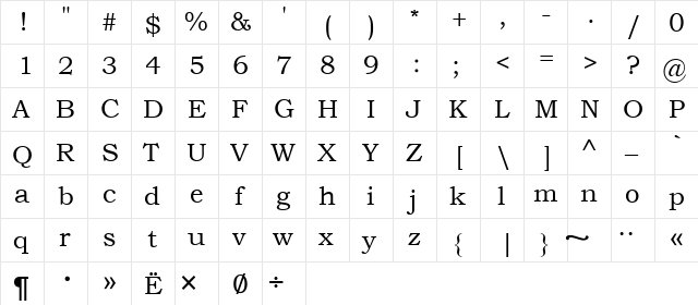 Menaion Medieval Regular font glyphpreview