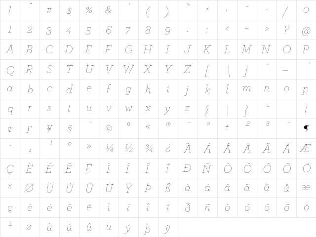 Archer Thin Italic font glyphpreview
