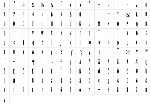 Miehle CG Condensed Regular font glyphpreview