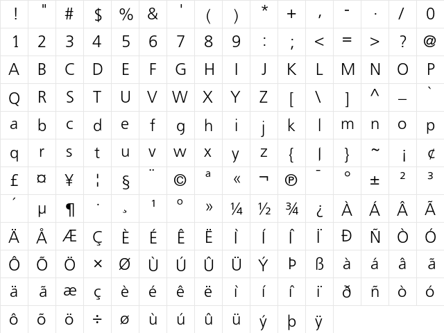 FreewayLight Regular font glyphpreview