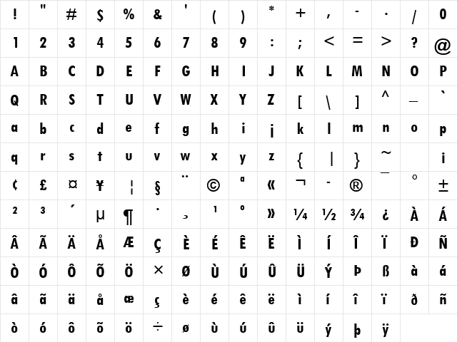 Tw Cen MT Condensed Bold font glyphpreview