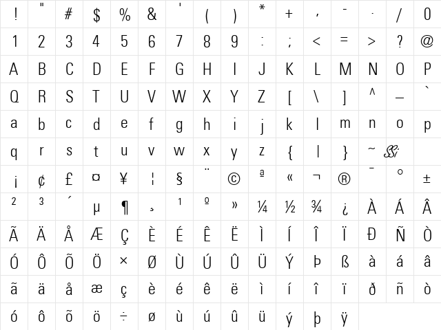 Nova Light Condensed SSi Light Condensed font glyphpreview