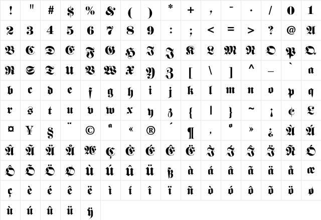 FetteFraktur Regular font glyphpreview