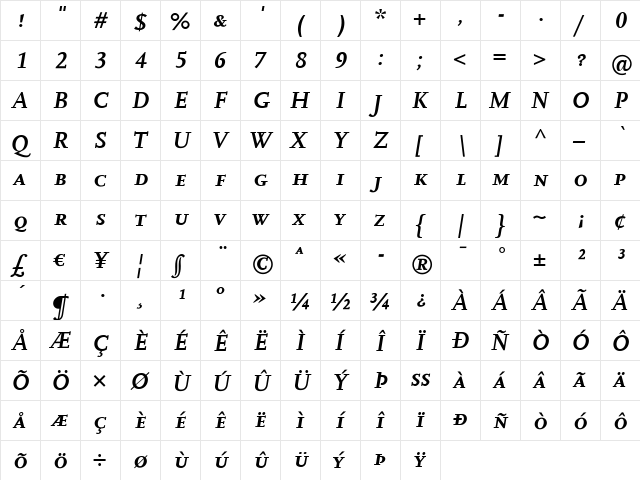 Scala Bold Italic font glyphpreview