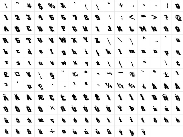FZ WACKY 68 LEFTY Normal font glyphpreview