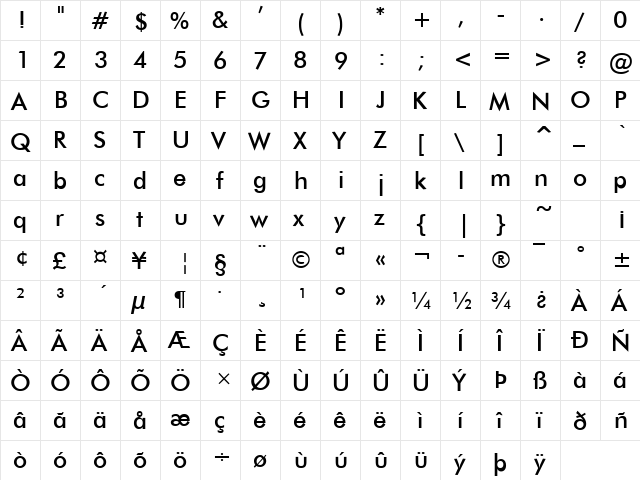 Futuri Regular font glyphpreview