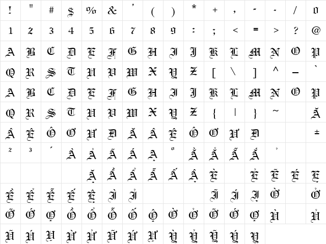 .VnLincolnH Regular font glyphpreview