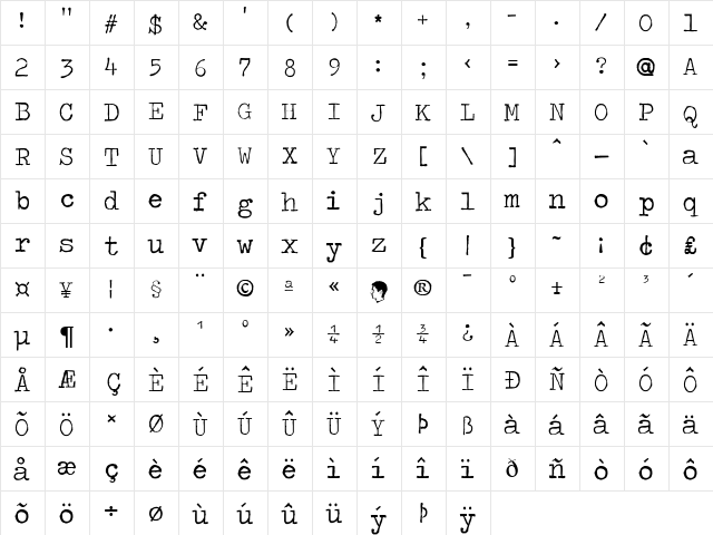 Traveling _Typewriter Regular font glyphpreview