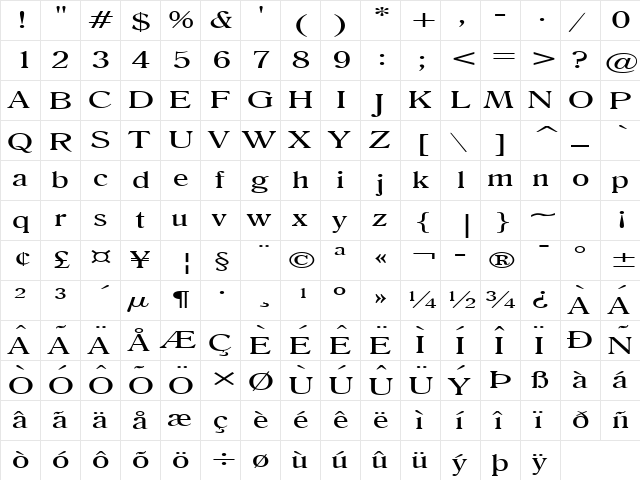 Roomy Extended Normal font glyphpreview