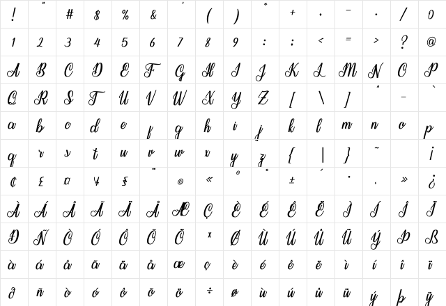 SeindahCinttya Regular font glyphpreview