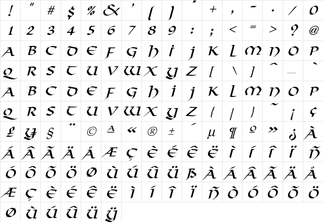 Viking-Normal Italic Regular font glyphpreview