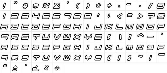 F-Zero GX Venue Font Outlines Italic font glyphpreview