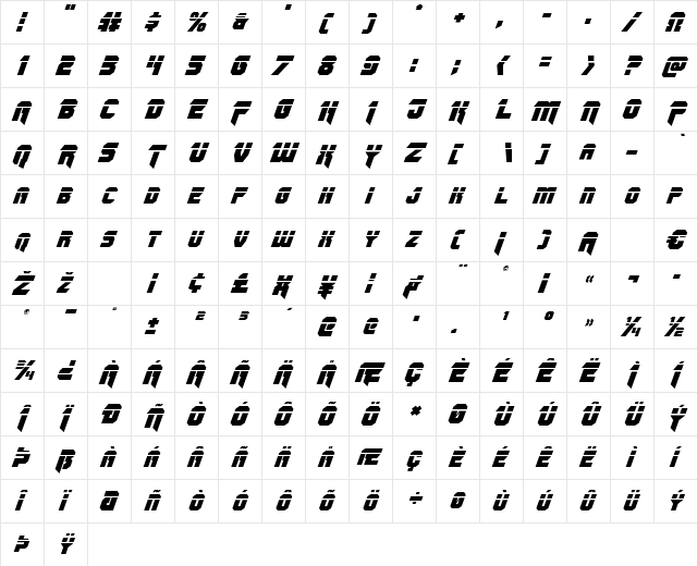 OmegaForce Laser Italic Italic font glyphpreview