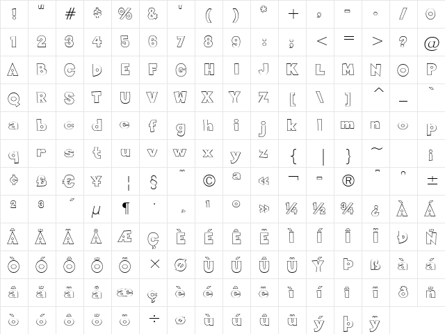 Sneakerhead BTN Outline Regular font glyphpreview