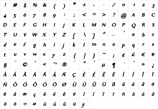 Ela Sans Black Italic font glyphpreview