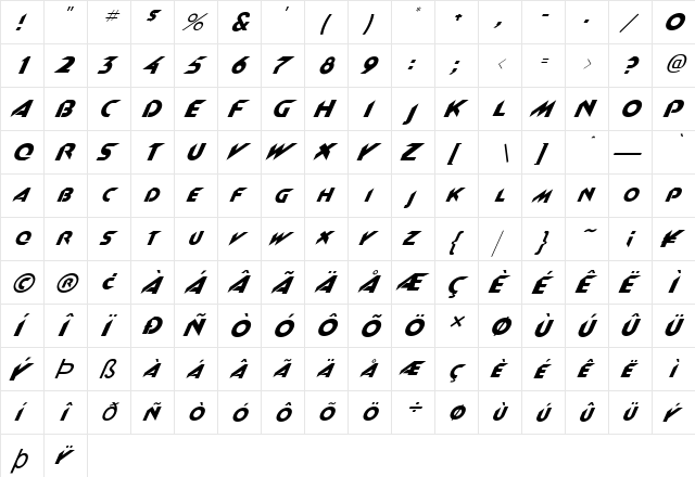 FZ JAZZY 4 ITALIC Normal font glyphpreview