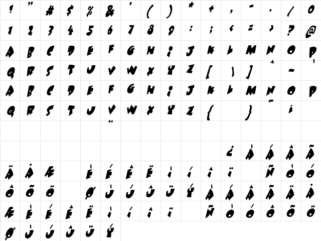 Under attack skew Regular font glyphpreview