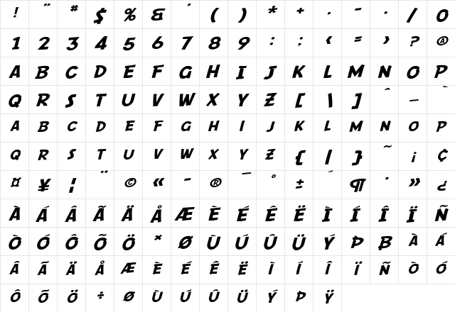 SF Comic Script Extended Regular font glyphpreview