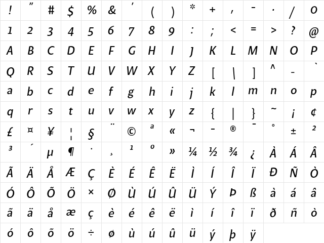 Beret LT Std Italic font glyphpreview