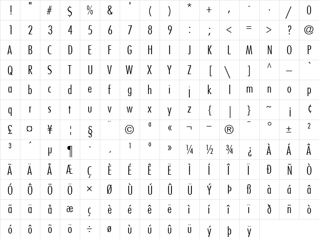 Futura-CondensedLight Light font glyphpreview