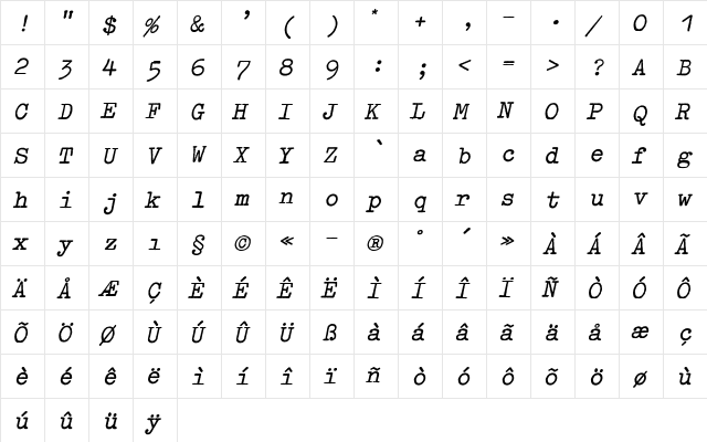 Typewriter ExtraBold font glyphpreview
