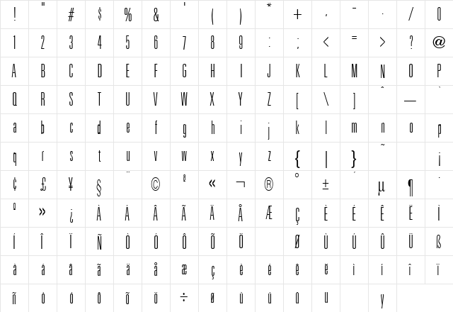 Uniform Ultra Condensed Light Regular font glyphpreview