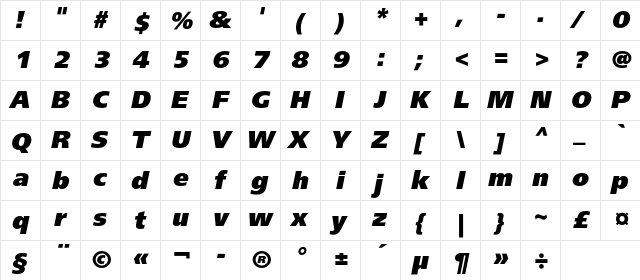 FreeSetExtraBoldC Italic font glyphpreview