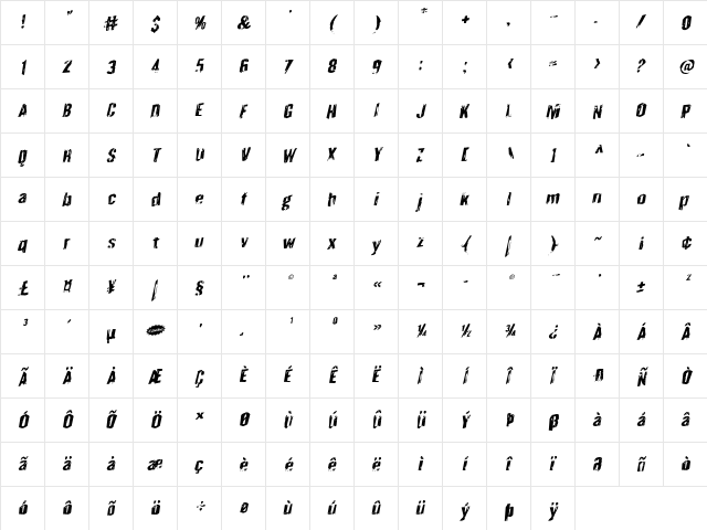 Quarrystone Rotalic Italic font glyphpreview