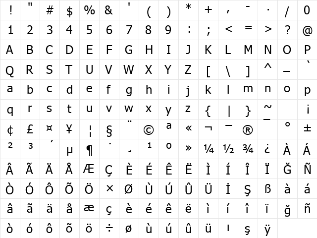 TR Tahoma Regular font glyphpreview