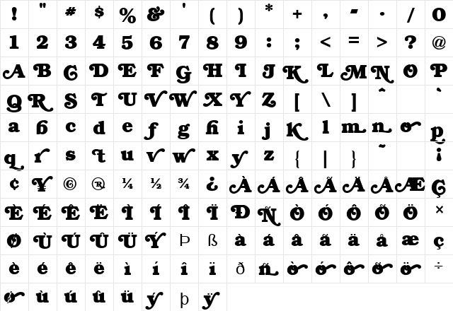 Swash Normal font glyphpreview