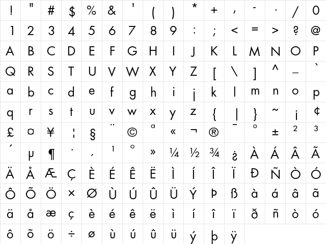 Futura Book font glyphpreview