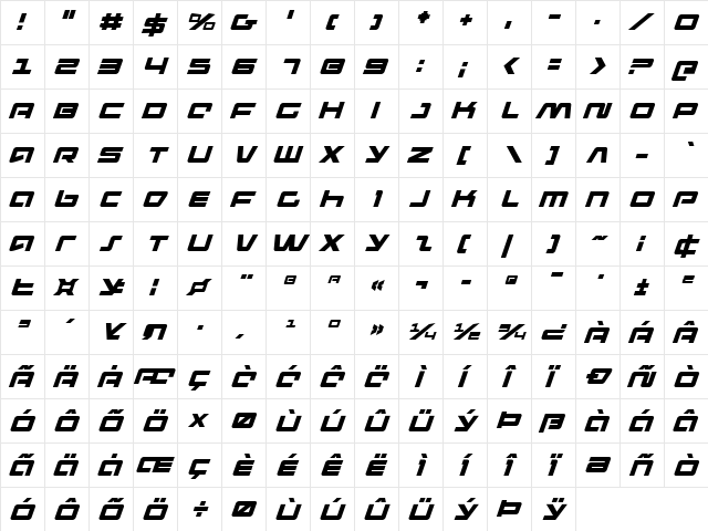 Pulse Rifle Italic Italic font glyphpreview