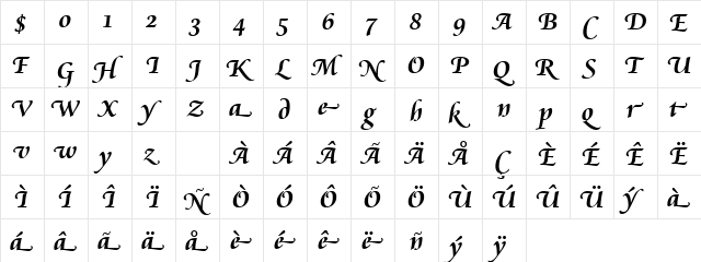 Cataneo Swash BT Bold Swash font glyphpreview