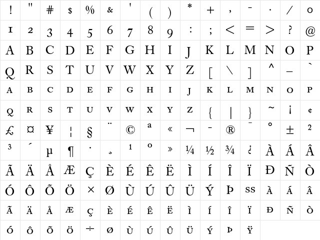 Caslon Book BE SC font glyphpreview