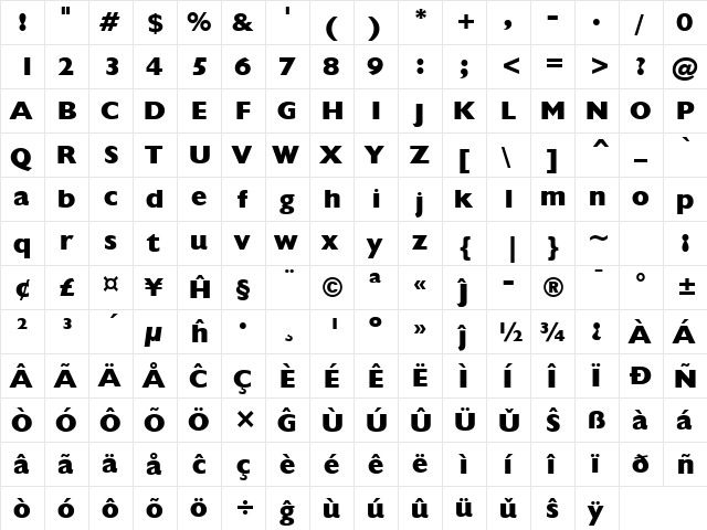 Humanst521 XBd BT Eo Extra Bold font glyphpreview