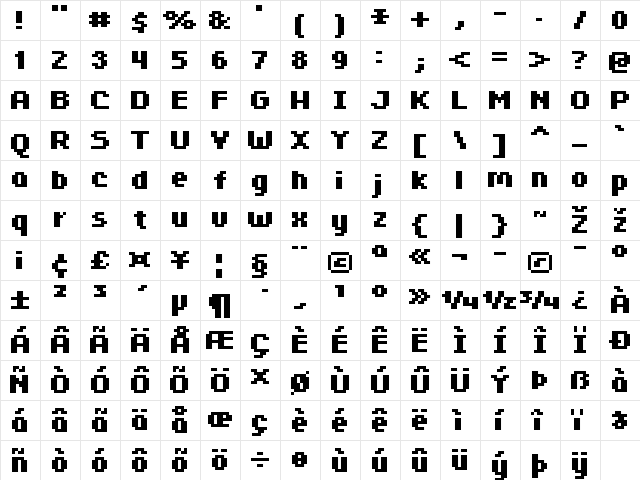 FFF Minitower Bold Extended Regular font glyphpreview