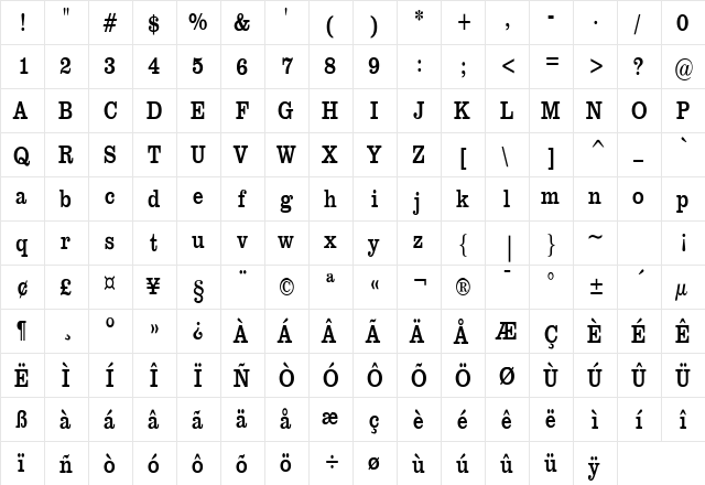 Clare Condensed Normal font glyphpreview