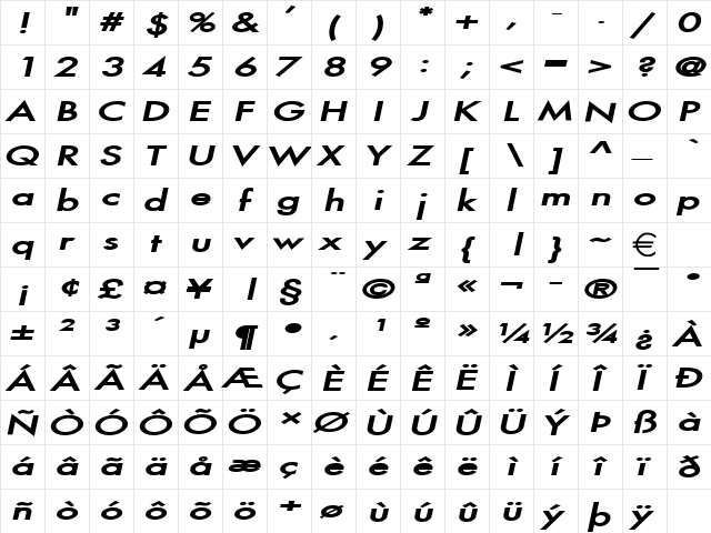 FusiExtended BoldItalic font glyphpreview