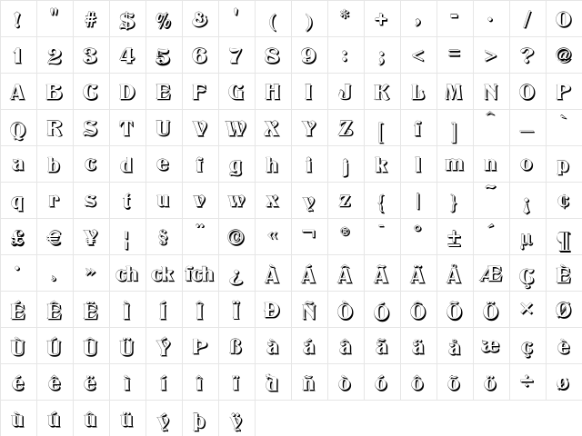 Titania Shadow Regular font glyphpreview