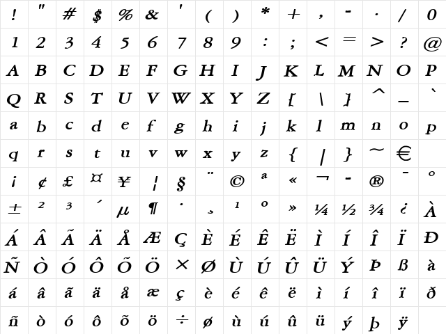 AmethystWide BoldItalic font glyphpreview