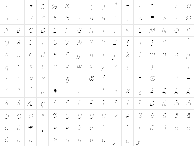 Speak-LightItalic Regular font glyphpreview