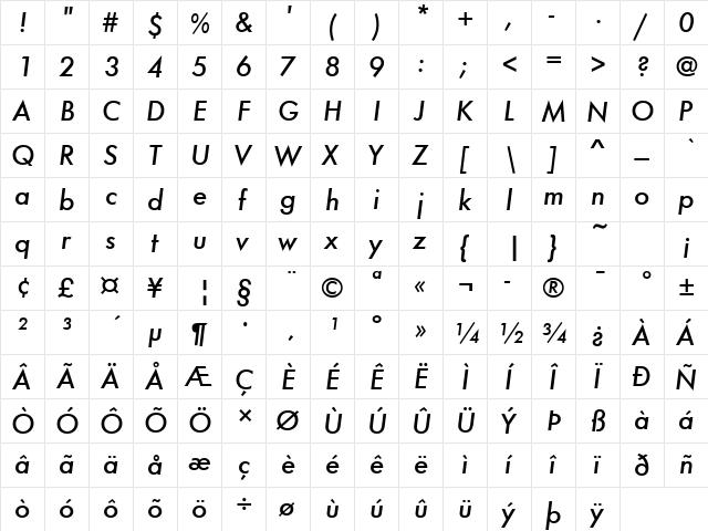 Futura ND Medium Oblique font glyphpreview