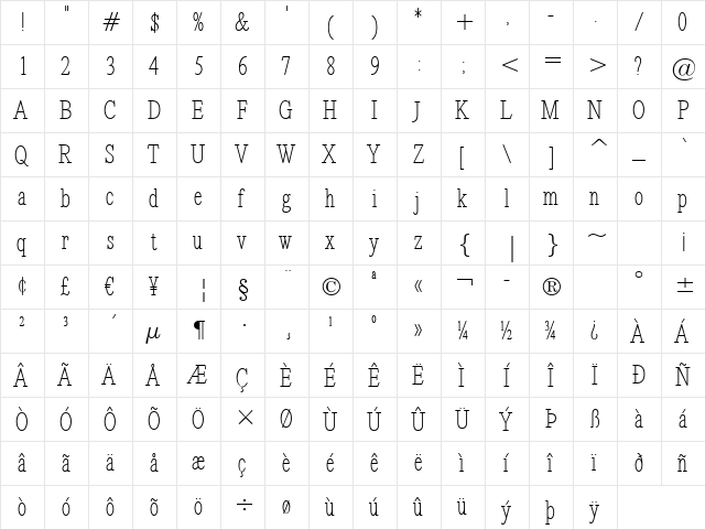Revelation BTN Cond Regular font glyphpreview