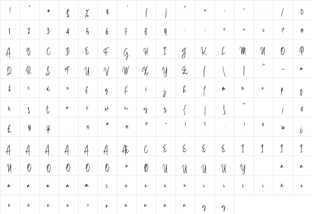 Aesslhine Regular font glyphpreview