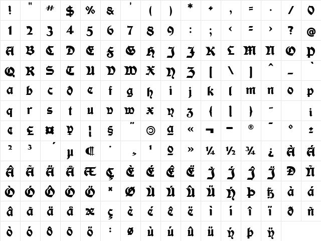 Moderne Fette Schwabacher UNZ1A Regular font glyphpreview